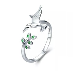 ALHAJAS - Anillo Ajustable Para Mujer Pájaro Colibrí Cristal En Plata 925