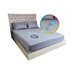 HOGARETO - Protector Colchón Impermeable Gris Cama Extradoble - Queen