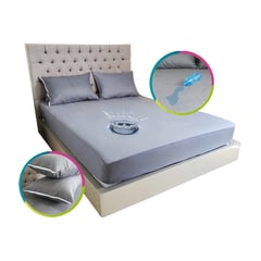 HOGARETO - Protector Colchón Impermeable GRIS Cama Queen 160x190cm + 2 Fundas