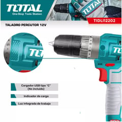 TOTAL - Taladro 12V 3/8" + 2 Baterías 1,5Ah Con Percutor