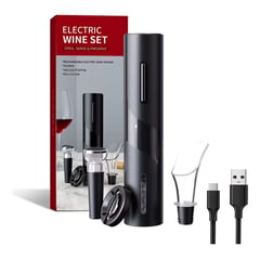 XALTA - Kit Set Sacacorchos Descorchador De Vino Recargable de 4 Piezas