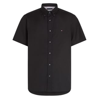 TOMMY HILFIGER - Camisa negra de manga corta de popelina TH Flex