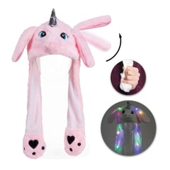 DANKI - Gorro Unicornio Orejas Moviles Iluminacion LED Sombrero Peluche Rosa