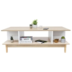 TOPLIVING - Mesa de Centro Moderna Estilo Nórdico Blanco y Marrón-