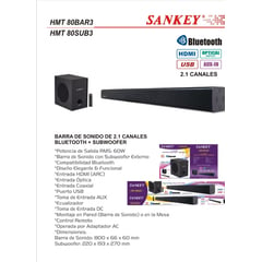 SANKEY - Teatro en Casa Barra de sonido Bluetooth Aux Optico con Subwoofer