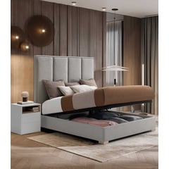 PLUMA HOME - Cama Baul SILVER + Colchón Ortopedico 160 x 190 cm + 2 Alm + Protect