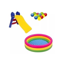 GENERICO - Piscina Inflable 114 + 100 Pelotas, Inflador y Rodadero Azul