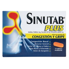 JOHNSON AND JOHNSON - Sinutab Plus - Tabletas Recubiertas - 12 unidades