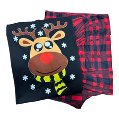 GENERICO - Pijama Navidad Piel de Durazno Reno Asomado para Hombre camiseta negra