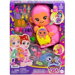 POLLY POCKET - Juego con mascota, 2 en 1 Momma Monkey & Baby