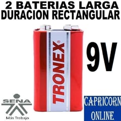 TRONEX - 2 Baterías Pilas 9v Carbono Rectangular