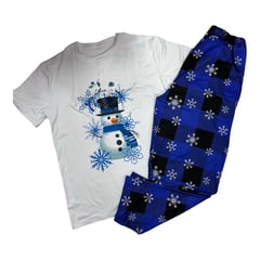 GENERICO - Pijama Navidad Piel de Durazno muñeco de nieve azul para Hombre