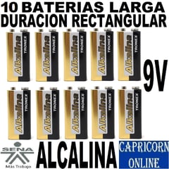 TRONEX - 10 Baterías Pilas 9v Alcalinas Rectangulares