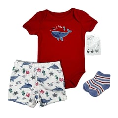 DUCK - Conjunto De 3 Pcs Ropa Bebe Niño Algodon Body Short y Medias