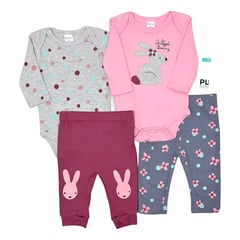 GENERICO - Conjunto Ropa Bebe Niña Pl Baby 4 Piezas Algodón Mamelucos