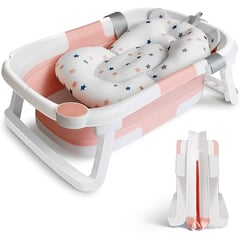 MUNDO BEBE - BAÑERA PARA BEBES PLEGABLE CON TERMOMETRO Y DESAGUE rosa