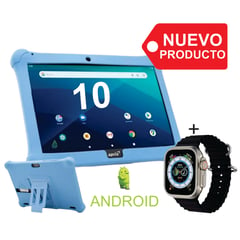 GENERICO - Tablet NIÑOS 10 Pulgadas Android 11 2GB RAM 32GB Estuche Silicona + Reloj Inteligente