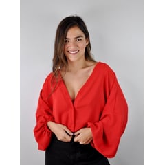 MOLGOA - Blusa para Mujer Escote V Manga Larga Bombacha - Ocaso