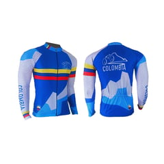 GENERICO - Jersey Maillot Lycra Ciclismo Ruta MTB Colombia Azul Blanco