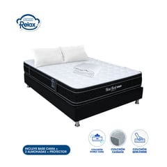 COLCHONES RELAX - Colchón con Base Cama Doble Firme Doble Cara Espumado New Rest 140 x 190 cm + 2 Almohadas + Protector - Compra Sin Interes, Te Devolvemos el 100% de los Intereses Pagando a 3 Cuotas con Tarjeta CMR Banco Falabella