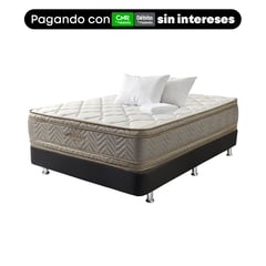 COLCHONES FANTASIA - Colchón con Base Cama Queen Firmeza Suave Ortopédico Resortado con Doble Pillow Optims 160x190cm +2 Almohadas +Protector Colchones Fantasía - Te Devolvemos el 100% de los Intereses Pagando con Tarjeta CMR Banco Falabella Pagando a 3, 4 o 6 Cuotas