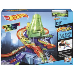 HOT WHEELS - Pista de carros Laboratorio Científico Hot Wheels, inlcuye 1 vehículo que cambia de color, compatible con otras pistas de city. (A partir de 4 años)