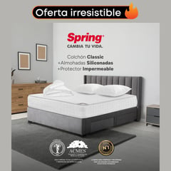 COLCHONES SPRING - Colchón Doble Firmeza Media Ortopédico Resortado Classic 140 x 190 cm + 2 Almohadas + Protector