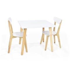 MICA - Juego de Comedor Moderno para 2 Personas en Aglomerado MDF Blanco (Comedor + 2 Sillas)