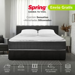 COLCHONES SPRING - Colchón Doble Firmeza Media Ortopédico con Pillow Resortado Sensation 140 x 190 cm + 2 Almohadas