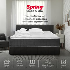 COLCHONES SPRING - Colchón Sencillo Firmeza Media Ortopédico con Pillow Resortado Sensation 100 x 190 cm + 1 Almohada + Protector