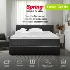 COLCHONES SPRING - Colchón SemiDoble Firmeza Media Ortopédico con Pillow Resortado Sensation 120 x 190 cm + 1 Almohada + Protector