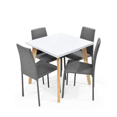 MICA - Juego de Comedor Moderno para 4 Personas Gris (Comedor + 4 Sillas)