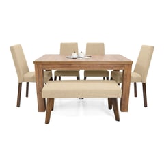 MICA - Juego de Comedor Moderno para 6 Personas Beige (Comedor + 4 Sillas + Banca)