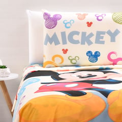 DISNEY - Juego de Sábanas Infantiles Microfibra Mickey Blanco