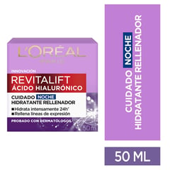 LOREAL PARIS - Hidratante facial Noche Crema Acido Hialuronico para Todo tipo de piel 50 ml