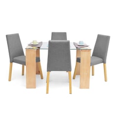 MICA - Juego de Comedor Moderno para 4 Personas Gris (Comedor + 4 Sillas)