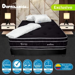 DORMILANDIA - Colchón con Base Cama Doble Firmeza Media Ortopédico Resortado Doble Cara Black Supra 140 x 190 cm + 2 Almohadas + Protector