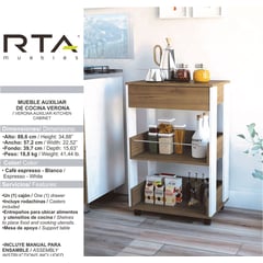 RTA MUEBLES - Mueble Auxiliar de Cocina Verona 1 Cajón Blanco/Café