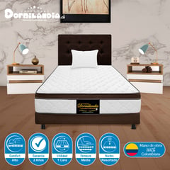 DORMILANDIA - Colchón con Base Cama cama Sencillo Firmeza Media Ortopédico Resortado con Pillow Dublín 100 x 190 cm + Almohada