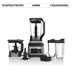 NINJA - Licuadora Profesional BN801 +2 Vasos Personales +Vaso Procesador de Alimentos | 3 Velocidades | 5 Programas Predeterminados Auto IQ para Batidos, Bebidas Congeladas, Extracciones de Frutas, Mezcla de Masas y Picatodo