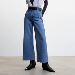 MANGO - Jean Wide Leg para Mujer Tiro alto de Algodón