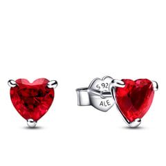 PANDORA - Aretes Corazon Cristal Rojo En Plata Esterlina