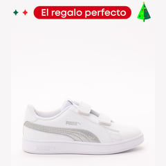 PUMA - Tenis Smash V2 Metallics Mu V para Niña Velcro | Zapatillas para Niña