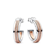 PANDORA - Aretes de Aro Logo Dos Tonos Recubrimiento en Oro Rosa