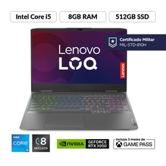 LENOVO - Portátil Gamer LOQ | Geforce RTX 3050 |Intel Core i5 Serie H | 8GB de RAM | 512GB SSD de Almacenamiento | Windows 11 | Pantalla de 15.6 pulgadas | LOQ | Computador Portátil