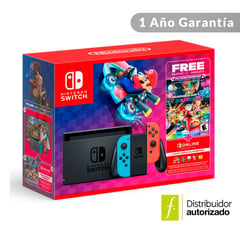 NINTENDO - Consola Switch | Incluye Juego Mario Kart 8 Deluxe + 3 Meses Suscripción Nintendo Online | 2 Joy-Con Neon, Rojo y Azul | 32GB de almacenamiento
