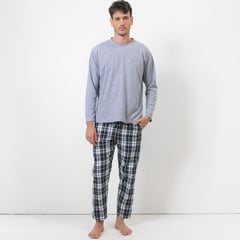 BENETTON - Conjunto De Pijama Con Pantalón Para Hombre Larga Manga Larga De Cuadros De Algodón