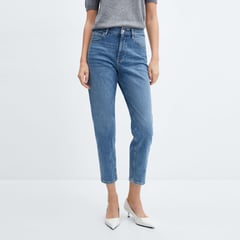 MANGO - Jean Mom Fit para Mujer Tiro alto de Algodón