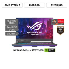 ASUS - Portátil Gamer ROG Strix G15 | GeForce RTX 3050 | AMD Ryzen 7 | 16GB de RAM | 512GB SSD de almacenamiento | Windows 11 | 15.6 Pulgadas | G513RC-HN092W | Computador Portátil Gamer