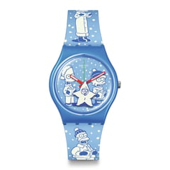 SWATCH - Reloj Unisex TIDINGS OF JOY. Reloj análogos Silicona Azul